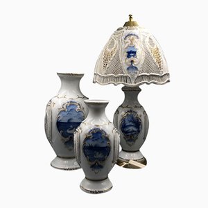 Porcelain Lamp with Vases in Broken Porcelain from Klausenburg, 1980s, Set of 3