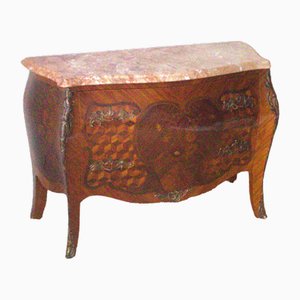 French Louis Xv Style Commode with Heart Shaped Marquetry and Marble Top