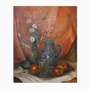 R. Blumad, Nature Morte avec Fleurs et Fruits, Fin du 20e Siècle, Huile sur Toile
