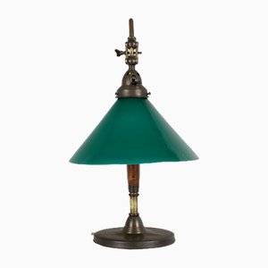 Vintage Tischlampe aus Holz, Messing & Glas, 1950er