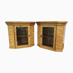 Satinwood Collectors Table / Wall Display Cabinets, Set of 2