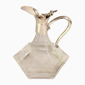 Midcentury French Glass and Silver Plated Wine Decanter with Stopper