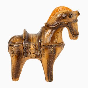Escultura de caballo Mid-Century de cerámica esmaltada atribuida a Aldo Londi para Bitossi, Italia, años 60