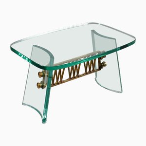 Thick Curved Glass and Brass Coffee Table by P. Chiesa for Fontana Arte, Italy, 1940