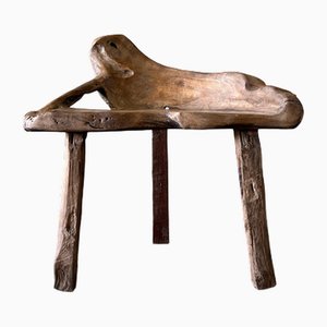 Armchair in Solid Organic Teak with Monoxyl Seat & Openwork Back