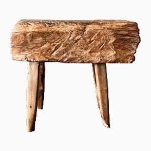 Small Organic Blond Asian Teak Quadripod Bench, Dua