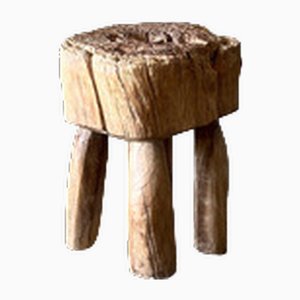 Brutalist Stool in Upcycled Blond Teak