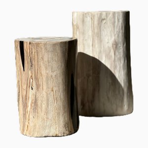 Weißer Beistelltisch aus versteinertem Holz mit schwarzem Herz