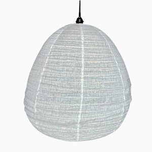 Very Large Japanese-Style Natural Rattan and Linen Pendant Light in the Shape of a Drop