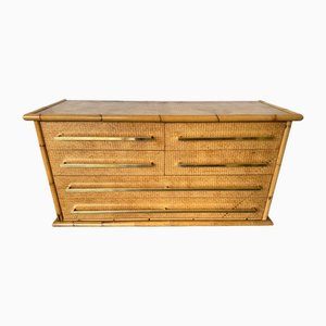 Italian Rattan and Brass Chest of Drawers from Vivai Del Sud, 1970s