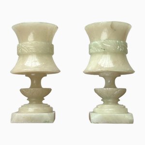 Vintage French Hollywood Regency Style Alabaster Table Lamps, Set of 2