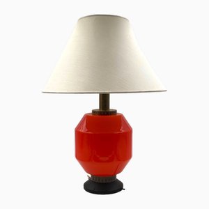 Lámpara de mesa era espacial de vidrio naranja de Stilnovo, Italia, años 60