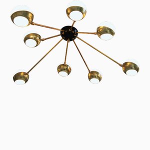 Flush Mount Brass and Glass Chandelier by Silvio Piattelli