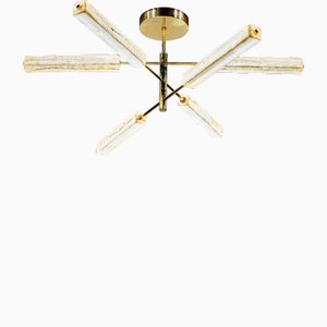 Brass and Ivory-Toned Onyx Sculptural Chandelier by Silvio Piattelli