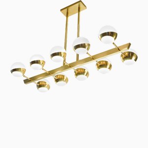 Siderale 10 Lights Brass and Lattimo Glass Chandelier by Silvio Piattelli