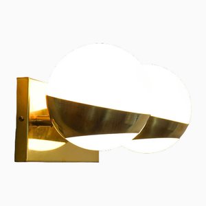 Applique Siderale Twin Shades en Laiton et Verre Lattimo par Silvio Piattelli