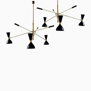 Black and Brass Adjustable Three-Arm Triennale Style Chandelier