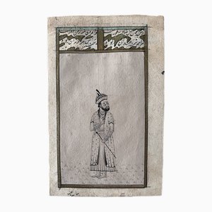 Indian Artist, Mongolian Portrait, Original Drawing on Paper, 19th Century