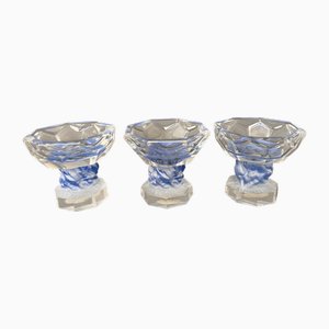 Czech Art Deco Bohemian Frosted Blue Crystal Glasses by Heinrich Hoffmann, 1930s, Set of 3