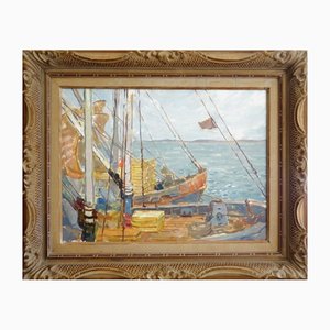 German Dontsov, Before Fishing, 1950, Oil on Canvas, Framed