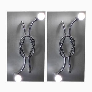 Vintage Aluminum and Chrome Wall Sconces, Italy, 1970s, Set of 2