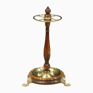 Victorian Mahogany & Brass Stick & Umbrella Hall Stand with Lion Paw Feet, 1850s