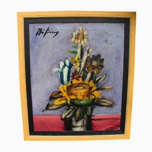 Franz Priking, Bouquet di girasoli, anni '70, Olio su tela, con cornice