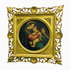 After Raphael, Madonna and Child, 19th Century, Large Oil on Canvas, Framed
