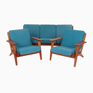 Sofa and Teak Armchairs by Hans J. Wegner for Getama, 1960s, Set of 3