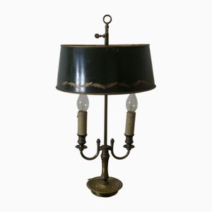 Lampe de Bureau Twin Bouillotte en Laiton et Toleware Vert, France, 1890s