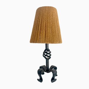 Lampada da tavolo in ghisa e iuta, anni '60