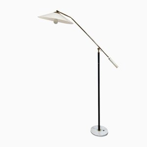 Lampada da terra Mid-Century con braccio in ottone e meccanica di Stilux, anni '60
