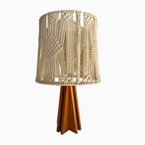 Lampada da tavolo in macramè beige, anni '60