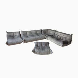 Set da salotto Togo in velluto grigio di Michel Ducaroy per Ligne Roset, set di 5