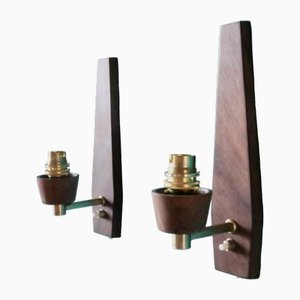 Vitrika Teak Wall Lights in Turquoise Lampshade, Denmark, 1960s, Set of 2