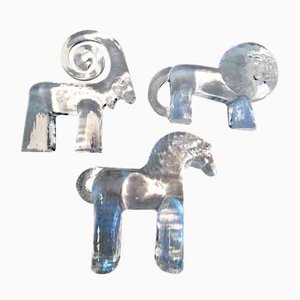 Lion, Ram & Horse Glass Figurines from the Boda Zoo Series by Bertil Vallien for Kosta Boda, Sweden, 1970s, Set of 3