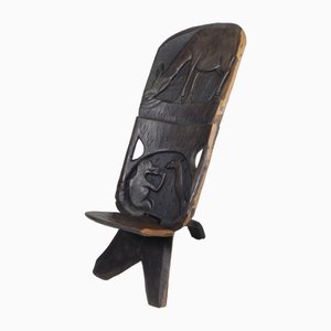 Ebony Makonde Palaver Chair, 1970s