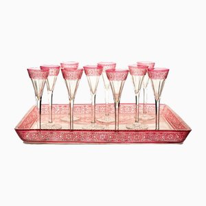 Verres Baccarat Overlay en Cristal pourpre Brillant, France, 1920s, Set de 11