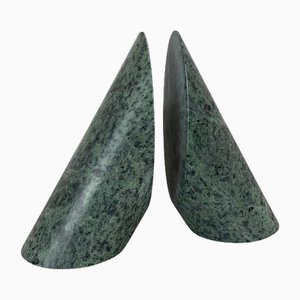 Sujetalibros de mármol verde al estilo de Fratelli Mannelli, Italia, años 80. Juego de 2