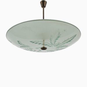 Plafonnier en Verre Gravé et Laiton par Max Ingrand pour Fontana Arte, Italie, 1940s