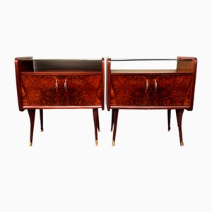 Mesitas de noche italianas vintage con tablero de vidrio, años 50. Juego de 2