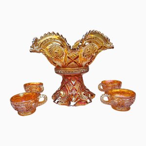 Plate and Glasses from Marigold Carnival, 1890s, Set of 6