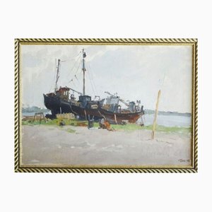 German Dontsov, Ship Repair, 1956, Oil Painting, Framed