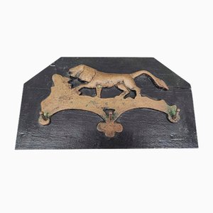Pre-War Brass Lion Hanger on Wood, 1920s
