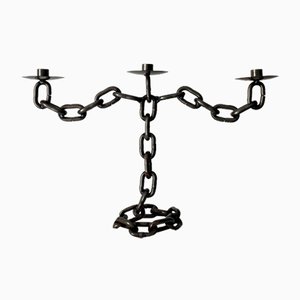 Vintage British Brutalist Chain Link Candleholder, 1980s