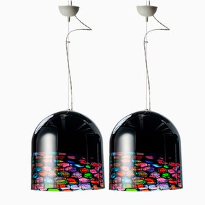 Lampada a sospensione Leucos in vetro policromo di Noti Massari, 1980, set di 2