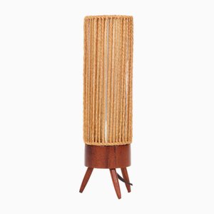 Swiss Teak Table Lamp with Lampshade in Paper Cord from Temde, 1950s