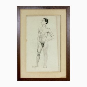 Studio accademico del nudo maschile, 1890-1910, matita su carta
