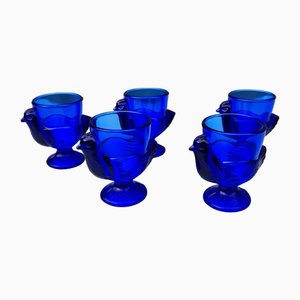 Vintage Cobalt Blue Glass Chicken Egg Cups, France, 1970s, Set of 5