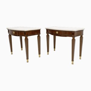 Neoclassical Marble and Walnut Bedside Tables, 1950s, Set of 2